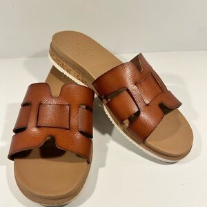 BOBS Skechers Slide Sandals Womens Size 7 Cognac Brown Cutout Comfort Slides